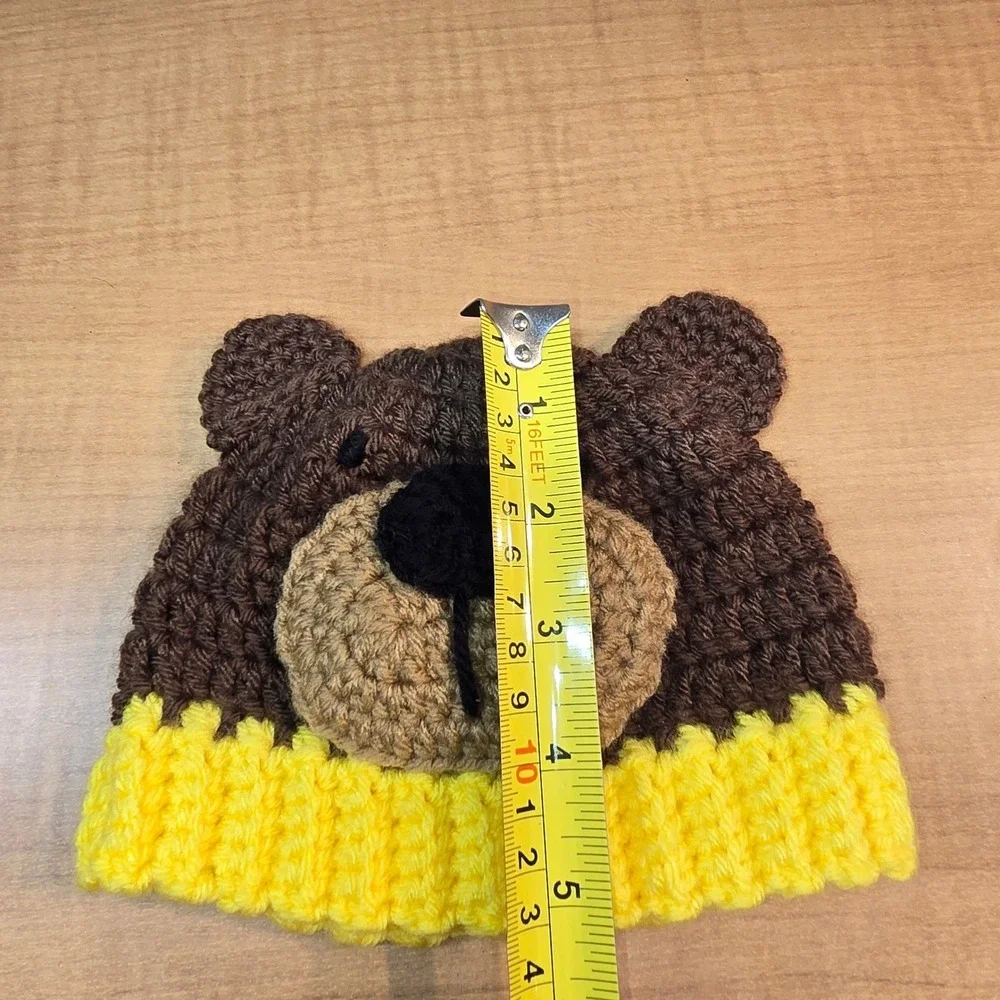 Hand Crocheted Teddy Bear Infant Hat Brown‎ Bear Newborn Doll Winter